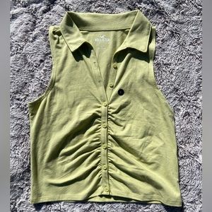 Green Sleeveless Button-Up Top - Large, Hollister